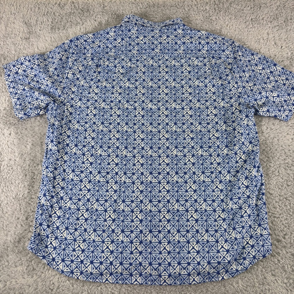 Tommy Bahama Mens XXL Blue White Geometric Silk Blend Coolmax Short Sleeve Shirt - Picture 5 of 9